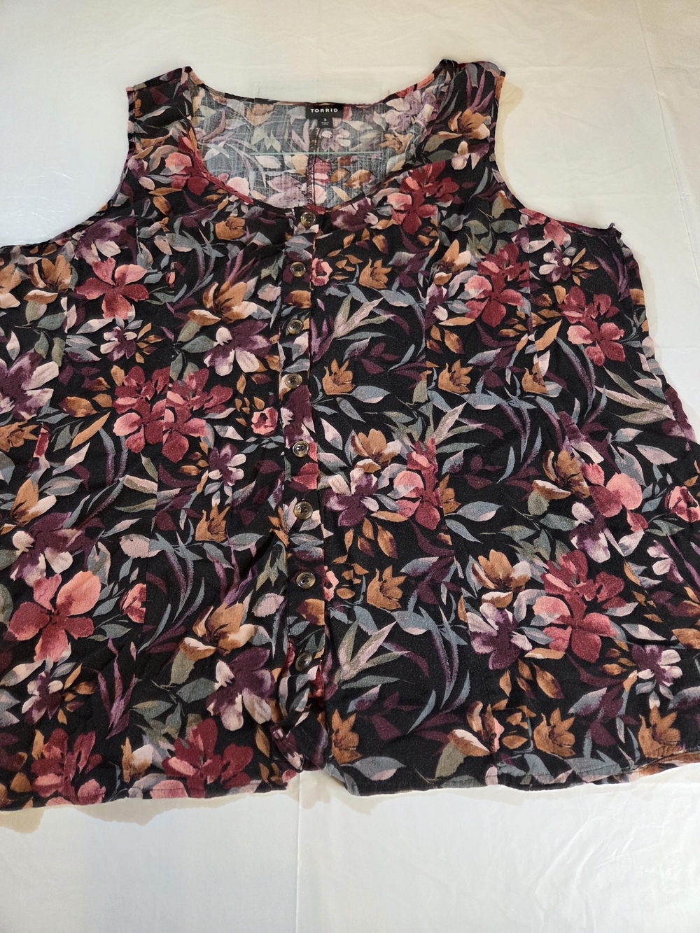 torrid Black Floral Button-Front Sleeveless Top